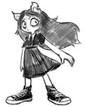 anthro clothing dress duo eyeliner female footwear makeup notched_ear shoes sneakers itimu cartoon_hangover the_summoning claire_(the_summoning) domestic_cat felid feline felis mammal 2021 4:5 hi_res monochrome