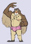 anthro brown_body brown_fur bulge clothed clothing feathers feet fist fur male musclegut muscular muscular_male nipples open_mouth pecs raised_arm simple_background smile solo spots topless underwear wings yellow_sclera unrealrui disney winnie_the_pooh_(franchise) owl_(winnie_the_pooh) avian bird owl hi_res