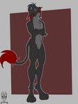 anthro black_body black_fur black_hair black_tail countershading crossed_arms digitigrade featureless_crotch fur geometric_background grey_body grey_countershading hair highlights_(coloring) male nude red_eyes red_highlights red_tail_tuft simple_background solo tail tail_tuft tuft jackanope_(artist) felid lion mammal pantherine absurd_res digital_media_(artwork) full-length_portrait hi_res portrait