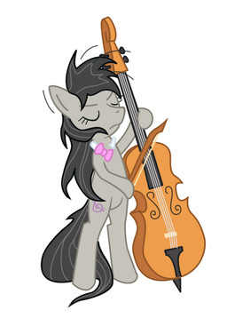 anthro biped black_hair bow_(stringed_instrument) bowed_string_instrument cello clothing collar cutie_mark female grey_body hair musical_instrument playing_music simple_background solo standing string_instrument tail toony unknown_artist friendship_is_magic hasbro my_little_pony octavia_(mlp) earth_pony equid equine horse mammal pony