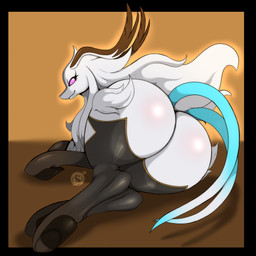 ambiguous_gender big_butt black_border border butt butt_focus clothing eyelashes feral huge_butt legwear looking_at_viewer solo tail conditional_dnp suirano celesdir_(pal) 1:1 2025 digital_media_(artwork) hi_res