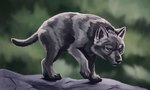 ambiguous_gender black_claws black_nose blurred_background claws feral fur grey_body grey_eyes grey_fur monotone_body monotone_fur on_rock outside paws raised_paw rock side_view solo stalking tail walking young werewolfdegenerate canid canine canis mammal wolf 5:3 absurd_res hi_res signature