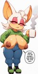 anthro areola big_breasts bottomwear breasts clothing denim denim_bottomwear denim_clothing exposed_breasts eyes_closed female huge_breasts jeans nipples pants purple_areola purple_nipples sagging_breasts short_stack solo sweater text tired topwear apsel_bluestar sega sonic_the_hedgehog_(series) fan_character rouge's_mom bat mammal english_text hi_res