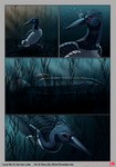 beak bitterstrawberries bubble comic duo english_text feet female feral fish hi_res loon lunge_(bitterstrawberries) marine membrane_(anatomy) rock simple_background swimming text toes underwater water webbed_feet zandra_(bitterstrawberries)