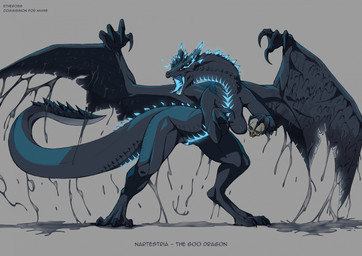 areola bioluminescence black_body black_scales breasts busty_feral claws digitigrade female female_feral feral finger_claws forked_tongue glowing horn membrane_(anatomy) membranous_wings non-mammal_breasts open_mouth scales sharp_teeth simple_background snout solo tail tailbutt teeth toe_claws tongue wings etheross mythology dragon goo_creature mythological_creature mythological_scalie scalie hi_res