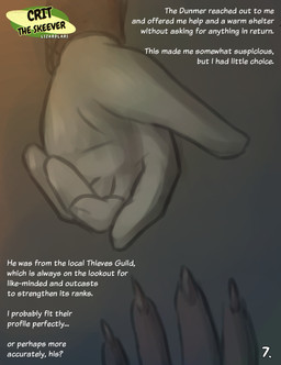 ambiguous_anthro ambiguous_gender ambiguous_human anthro armor biped brown_body brown_fur claws duo finger_claws fur hand_close-up reaching_out text vambrace lizardlars microsoft the_elder_scrolls crit_(lizardlars) human mammal murid murine rat rodent skeever 2026 absurd_res digital_media_(artwork) english_text hi_res