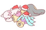 2_toes 4_fingers ambiguous_gender black_hair blue_hair christmas_clothing christmas_headwear clothing eyes_closed feet fingers group hair hair_mouth hat headgear headwear holidays light_body light_hair light_skin markings pink_body pink_skin pseudo_hair purple_body purple_skin santa_hat sharp_teeth simple_background sleeping spikes spikes_(anatomy) teeth toes trio white_background yellow_body yellow_markings yellow_skin mawaifu christmas nintendo pokemon generation_3_pokemon generation_7_pokemon generation_9_pokemon humanoid mareanie mawile pokemon_(species) tinkaton 2022