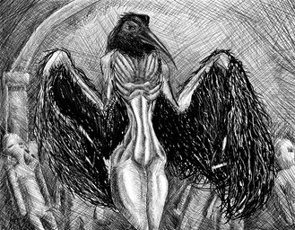 anthro beak feathered_wings feathers female flat_chested for_a_head nude nude_anthro solo winged_arms wings molb_(artist) dark_souls fromsoftware ornifex animal_head animal_humanoid avian avian_humanoid bird bird_humanoid corvid corvid_humanoid corvus_(genus) corvus_humanoid crow_demon demon humanoid monster oscine passerine winged_humanoid hi_res monochrome