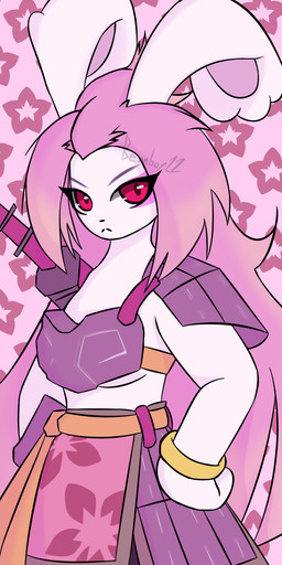 anthro bracelet breasts eyeshadow female fur hair jewelry makeup melee_weapon pink_eyeshadow pink_hair red_eyes solo sword under_boob weapon white_body white_fur wristband beanboy12part2 gunfire_reborn tao_(gunfire_reborn) lagomorph leporid mammal rabbit 1:2 hi_res