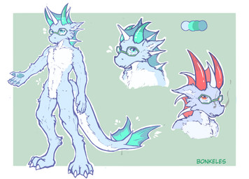 anthro blue_body blue_eyes countershading digitigrade eyewear frill_(anatomy) glasses horn male pawpads bonkeles mythology dragon mythological_creature mythological_scalie scalie hi_res model_sheet