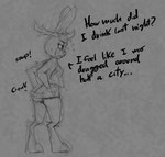 2024 2_horns anthro antlers biped bodily_fluids breasts butt clenched_teeth clothed clothing demon demon_hare_(soulcentinel) dialogue digitigrade english_text female horn jackalope lagomorph leporid lucy_(soulcentinel) mammal monochrome panties rabbit scut_tail shirt short_tail side_view simple_background sketch small_breasts solo soulcentinel standing tail tears teeth text topwear underwear