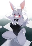 anthro bunny_costume clothing costume female fishnet_clothing fishnet_legwear fur hair legwear red_eyes solo white_body white_fur white_hair mizo_ne lagomorph leporid mammal rabbit hi_res