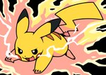 electricity feral generation_1_pokemon hi_res jumping male nintendo open_mouth pc-doodle pikachu pokemon pokemon_(species) simple_background solo