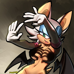anthro armwear breasts clothing elbow_gloves eyelashes eyeshadow female fingers fur gloves hair half-closed_eyes handwear looking_at_viewer makeup membrane_(anatomy) membranous_wings narrowed_eyes navel shadow simple_background smile solo standing tail wings praquina sega shadow_hands_challenge sonic_the_hedgehog_(series) rouge_the_bat bat mammal 1:1 digital_media_(artwork) hi_res