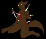2015 akane_(akanisen) alpha_channel anthro areola black_nose blade blood bodily_fluids breasts brown_body brown_fur canid canine canis claws digital_media_(artwork) domestic_dog female fur genitals gore grosspotoo husky katana mammal melee_weapon nipples nordic_sled_dog nude pussy simple_background solo spitz sword teeth toe_claws weapon wolf wounded