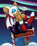 anthro aurora_(phenomenon) big_breasts big_butt breasts butt cleavage clothed clothing dialogue eyelashes eyeshadow female half-closed_eyes holidays makeup narrowed_eyes north_pole_position sitting solo speech_bubble text thick_thighs wide_hips wings someth1ngoranother christmas sega sonic_the_hedgehog_(series) rouge_the_bat bat mammal 2024 absurd_res english_text hi_res signature