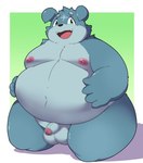 2024 anthro balls belly big_belly black_nose blue_body canid canine canis censored domestic_dog genitals hi_res kemono kusosensei male mammal moobs nipples obese obese_male open_mouth overweight overweight_male penis smile solo