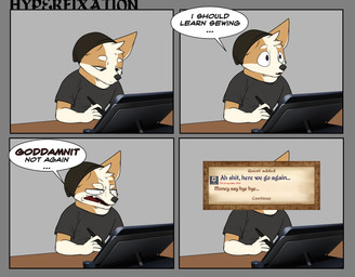 angry anthro beanie clothing desk dialogue drawing_tablet furniture hat headgear headwear hyperfixation looking_up shirt table text topwear corginamedbruno bethesda_game_studios microsoft oblivion the_elder_scrolls canid canine canis domestic_dog herding_dog mammal pastoral_dog welsh_corgi absurd_res comic english_text hi_res