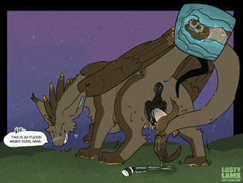 4_eyes animal_genitalia animal_vulva blue_vulva blush bodily_fluids brown_body brown_fur brown_wings canine_genitalia canine_vulva detailed_background duo feathered_wings feathers female feral feral_pred fur genital_fluids genitals humiliation internal larger_female lube_bottle male male/female multi_eye night outside raised_tail size_difference smaller_male tail tail_anus thick_tail unbirthing vaginal vaginal_fluids vore vulva willing_prey wings conditional_dnp lustylamb mythology four_eyes_(lustylamb) domestic_ferret dragon furred_dragon furred_scalie mammal mustelid musteline mythological_creature mythological_scalie scalie true_musteline weasel 2023 absurd_res hi_res