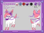 collar eyewear feral fur glasses male pink_body pink_fur purple_eyes purple_ribbon red_collar solo text wearing_glasses white_body white_fur codeon_the_sylveon_(artist) nintendo pokemon codeon_the_sylveon eeveelution generation_6_pokemon pokemon_(species) sylveon 4:3 absurd_res english_text hi_res model_sheet