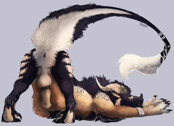 animal_genitalia animal_penis anus arm_tuft ass_up backsack balls black_anus black_body black_claws black_fur black_penis brown_body brown_fur butt cheek_tuft claws closed_smile digitigrade elbow_tuft equine_genitalia equine_penis erection facial_horn facial_tuft feral finger_claws fluffy fur genitals grey_background horn looking_at_viewer looking_back male male_feral mouth_closed multicolored_body multicolored_fur multicolored_penis nose_horn penis presenting presenting_anus presenting_hindquarters raised_tail simple_background smile solo tail tail_tuft tan_balls tan_penis toe_claws tuft white_body white_fur wristband yellow_eyes i-psilone ember_(trey.embershade) felkin 2023