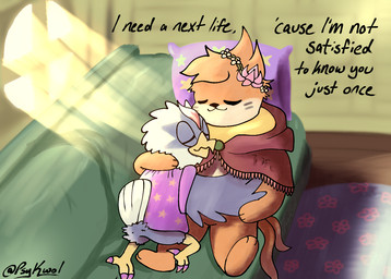 2_tails beak blue_body blue_feathers clothed clothing colored_nails cuddling duo eyes_closed feathers floor floral_pattern flower flower_crown fur furniture green_sofa head_tuft hood light light_beam male male/male multi_tail nails orange_body orange_fur painted_claws pantsless paws pillow pink_flower plant purple_clothing purple_nails purple_pillow purple_rug purple_shirt purple_topwear rug shirt sleeping smile sofa star_pattern sunbeam sunlight tail tail_feathers text topwear tuft wall_(structure) white_body white_feathers white_flower white_fur window window_light wings wood wood_floor wood_wall psykwol nintendo pokemon kimmy_(psykwol) lotus_(psykwol) buizel generation_4_pokemon generation_5_pokemon pokemon_(species) rufflet