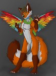 anthro canid canine collar fay_(faythewingedfox) faythewingedfox fluffy fluffy_tail fox fur heterochromia hi_res highlights_(coloring) male mammal orange_body orange_fur scarf simple_background solo tail white_body white_fur