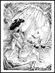 ambiguous_gender anthro armband bangs biped black_hair boots bottomwear cheek_tuft clothing detailed_background digitigrade duo ear_piercing ear_ring facial_tuft female footwear fur furgonomics hair holding_object jewelry loincloth long_hair neck_tuft necklace piercing ring_piercing shirt shoes shorts topwear tuft underground walking lachland-nightingale canid canine canis fox mammal wolf hi_res monochrome pen_(artwork) traditional_media_(artwork)