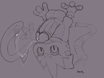balls bodily_fluids genital_fluids genitals humanoid_genitalia humanoid_penis long_tongue male penis precum precum_string solo tongue vein veiny_penis conditional_dnp vanzard bandai_namco digimon digimon_(species) gekkomon 4:3 absurd_res hi_res sketch