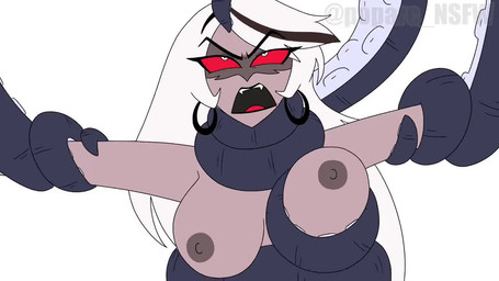 angry big_breasts black_body black_highlights black_tentacles breast_squeeze breasts duo ear_piercing ear_ring fangs female forced grey_body grey_skin hair highlights_(coloring) hoop_ear_ring long_hair male male/female male_on_humanoid nipples nude nude_female nude_humanoid open_mouth piercing pupils red_sclera restrained_arms ring_piercing sexual_assault simple_background slit_pupils squeezing suckers teeth tentacle_around_arm tentacle_around_breast tentacle_around_neck tentacle_around_waist tentacle_on_head tentacles white_background white_eyes white_hair poparc_nsfw hazbin_hotel hellaverse carmilla_carmine edwin_(poparc_nsfw) aquatic cephalopod coleoid demon demon_humanoid humanoid mollusk octopodiform 16:9 2025 animated no_sound short_playtime video widescreen