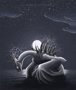 ambiguous_gender cloud dark detailed_background electricity feral full_moon moon night outside sea sky solo star starry_sky teeth water mythori nintendo pokemon avian generation_2_pokemon legendary_pokemon lugia pokemon_(species) watermark