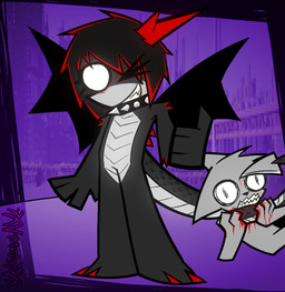 ambiguous_gender anthro asphyxiation black_body black_claws black_hair black_scales black_wings blade blood bodily_fluids choking claws collar duo empty_eyes fangs fur gesture gore grey_body grey_fur grey_markings grey_scales hair hand_gesture highlights_(coloring) horn imminent_death killing markings one_eye_closed red_claws red_highlights red_horn red_spikes scales scared smile smiling_at_viewer spiked_collar spikes struggling tail tail_blade teeth thumbs_up toony toony_eyes weapon_tail wings wink xxv4mp_g4z3rxx mythology violet_redfern dragon mammal mythological_creature mythological_scalie scalie 2026 signature nonbinary_(lore)