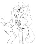 anthro bottomwear bra breasts cleavage clothed clothing duo female female/female jewelry lingerie navel necklace one_eye_closed simple_background skirt underwear undressing white_background dbaru cartoon_network hanna-barbera swat_kats ann_gora callie_briggs domestic_cat felid feline felis mammal 2016 digital_media_(artwork) monochrome