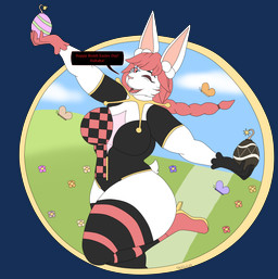 anthro bomb clothed clothing dialogue explosives eyeshadow facial_markings female gloves hair handwear head_markings holidays legwear looking_at_viewer makeup markings ponytail red_eyes red_hair simple_background solo text tight_clothing photolol.03 easter in_heat_(game) poppi_(in_heat) arthropod butterfly insect lagomorph lepidopteran leporid mammal rabbit alpha_channel flat_colors hi_res