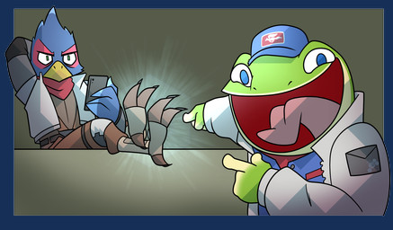 annoyed anthro baseball_cap beak big_mouth_(anatomy) blue_body blue_eyes blue_feathers cellphone clothed clothing duo electronics feathers feet gesture goofy_smile green_body green_skin hallux hand_gesture hat headgear headwear jacket light light_beam male open_clothing open_jacket open_mouth open_smile open_topwear phone pink_tongue pointing pointing_at_another scarf simple_background smartphone smile talons toes tongue topwear yellow_beak potoobrigham nintendo star_fox star_fox_(2026) falco_lombardi slippy_toad amphibian avian bird falcon falconid frog toad_(frog) alpha_channel hi_res
