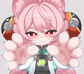 5_fingers anthro claws clothed clothed_anthro clothed_female clothing female fingers fully_clothed fully_clothed_anthro fully_clothed_female fur grey_background hair inner_ear_fluff pink_body pink_fur pink_hair red_eyes simple_background solo topwear tuft yomocha_sb34 mihoyo zenless_zone_zero zhao_(zenless_zone_zero) lagomorph leporid mammal rabbit thiren 2025 absurd_res hi_res