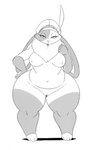 anthro breasts dewlap_(anatomy) female front_view genitals hand_on_hip long_ears looking_at_viewer monotone_background mostly_nude multicolored_body narrowed_eyes navel neck_tuft nipple_dip nipples pear-shaped_figure pussy short_stack simple_background solo thick_thighs tuft two_tone_body white_background wide_hips sssonic2 armello league_of_geeks elyssia_(armello) lagomorph leporid mammal rabbit 2020 digital_media_(artwork) hi_res monochrome sketch