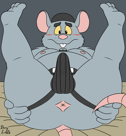 3_toes 4_fingers anthro anus balls_outline bed blush bulge butt clothing detailed_bulge erection erection_under_clothing feet fingers furniture genital_outline hat headgear headwear jockstrap male moobs nipples on_bed overweight overweight_male penis_outline pink_nose solo toes underwear derglusts brok_the_investigator cowcat_games hacker_(brok_the_investigator) mammal mouse murid murine rodent 2025 hi_res