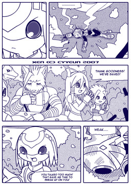 :< accessory anthro armor attack bow_ribbon clothed clothed_female clothed_human clothing dialogue explosion eyes_closed female female_human frown fully_clothed fully_clothed_female fully_clothed_human group hair hair_accessory hair_bow hair_ribbon headgear helmet male male_anthro ribbons smoke text cyyeun xen_(series) switch_(xen) canid canine human humanoid mammal unknown_species 2007 artist_name blue_and_white blue_monochrome comic dated english_text monochrome