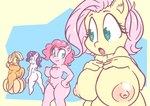 anthro anthrofied big_breasts big_butt breasts butt female genitals group hair hand_on_hip horn nipples pink_hair pussy yellow_body snus-kun friendship_is_magic hasbro my_little_pony mythology applejack_(mlp) fluttershy_(mlp) pinkie_pie_(mlp) rarity_(mlp) earth_pony equid equine horse mammal mythological_creature mythological_equine pony unicorn