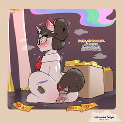anal_print anus black_hair bodily_fluids bound dialogue duo equine_anus eyelashes eyewear female feral glasses hair hair_bun horn lipstick_on_anus puffy_anus pupils quadruped simple_background sitting sweat tail tail_tied text thick_thighs cold-blooded-twilight friendship_is_magic hasbro my_little_pony mythology princess_celestia_(mlp) raven_inkwell_(mlp) equid equine mammal mythological_creature mythological_equine unicorn 1:1 english_text hi_res