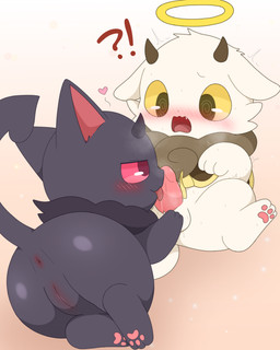anal andromorph ass_up black_body black_fur bodily_fluids breath butt butt_focus clothed clothing duo female feral forced fur genitals gynomorph halo horn intersex licking looking_at_another looking_pleasured male male/female mostly_nude neck_tuft open_mouth oral penile penis penis_lick rape red_eyes saliva saliva_string sex shaking sitting smile spade_tail surprised sweat tail tongue tongue_out trembling tuft vulva white_body white_fur yellow_eyes leafeon0927 angel bovid caprine demon felid feline mammal sheep succubus 4:5 absurd_res hi_res