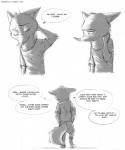 2017 absurd_res anthro barefoot biped canid canine clothed clothing comic dialogue disney ellipsis english_text feet fox fully_clothed fur greyscale hi_res male mammal monochrome nick_wilde red_fox solo speech_bubble sprinkah standing text true_fox url zootopia