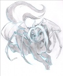 2012 anthro arachnid arthropod breasts demon dingbat female hybrid mammal membrane_(anatomy) membranous_wings mephitid middle_part monochrome nude pinup pose simple_background sketch skunk solo spider tail white_background wings