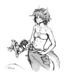 anthro belt biped bottomwear bra breasts clothed clothing eyewear eyewear_on_head female goggles goggles_on_head hair mechanic messy_hair pants short_hair simple_background smile solo tomboy tools underwear white_background wrench eruca taya_(eruca) domestic_cat felid feline felis mammal 2021 black_and_white dated digital_media_(artwork) hi_res monochrome shaded