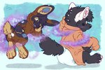 age_regression anthro baby black_body black_fur clean_diaper clothed clothing confusion diaper duo facial_markings feet floating fur hand_on_head head_markings hindpaw looking_back magic male markings midair mocking orange_clothing orange_shirt orange_topwear oversized_clothing pantsless paws plushie purple_magic scratching_head shirt smile star_(marking) suspension tail topwear toy wearing_diaper white_ears yellow_eyes young crepepup toya_pup animate_inanimate canid canine canis living_plushie mammal wolf 3:2