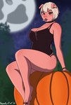 alternative_fashion anthro bra_lines choker clothed clothing digitigrade female food freckles fruit goth jewelry necklace panties partially_clothed piercing pig_nose plant pose pumpkin sitting sky solo underwear houndlycat emelie_(cyancapsule) domestic_pig mammal suid suina sus_(pig) absurd_res hi_res pinup shaded