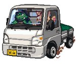 anthro blue_eyes driving duo fur green_body green_scales license_plate male medium_truck motor_vehicle scales simple_background smile striped_body striped_fur stripes toothy_smile truck vehicle white_background worried yellow_body yellow_fur nanadragon4 asian_mythology east_asian_mythology morenatsu mythology tatsuki_(morenatsu) torahiko_(morenatsu) dragon eastern_dragon felid mammal mythological_creature mythological_scalie pantherine scalie tiger 2021 animated digital_media_(artwork) low_res pixel_(artwork) pixel_animation short_playtime