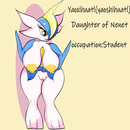 anthro big_breasts breasts female genitals hair nipples not_furry nude simple_background smile solo vulva wide_hips yellow_eyes yellow_nipples eddiebrije nintendo pokemon fan_character yaoxihuatl gallade generation_4_pokemon pokemon_(species) 1:1 absurd_res hi_res