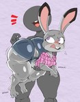 ambiguous_gender anthro barefoot big_butt blush bottom_heavy bottomwear breasts buckteeth butt carrying_another clothing dipstick_ears duo ear_markings feet female huge_butt huge_thighs multicolored_ears onomatopoeia open_mouth purple_eyes shirt shorts sound_effects teeth text thick_thighs topwear purple_yoshi_draws disney zootopia anon judy_hopps european_rabbit lagomorph leporid mammal oryctolagus rabbit 2024 digital_media_(artwork) english_text hi_res